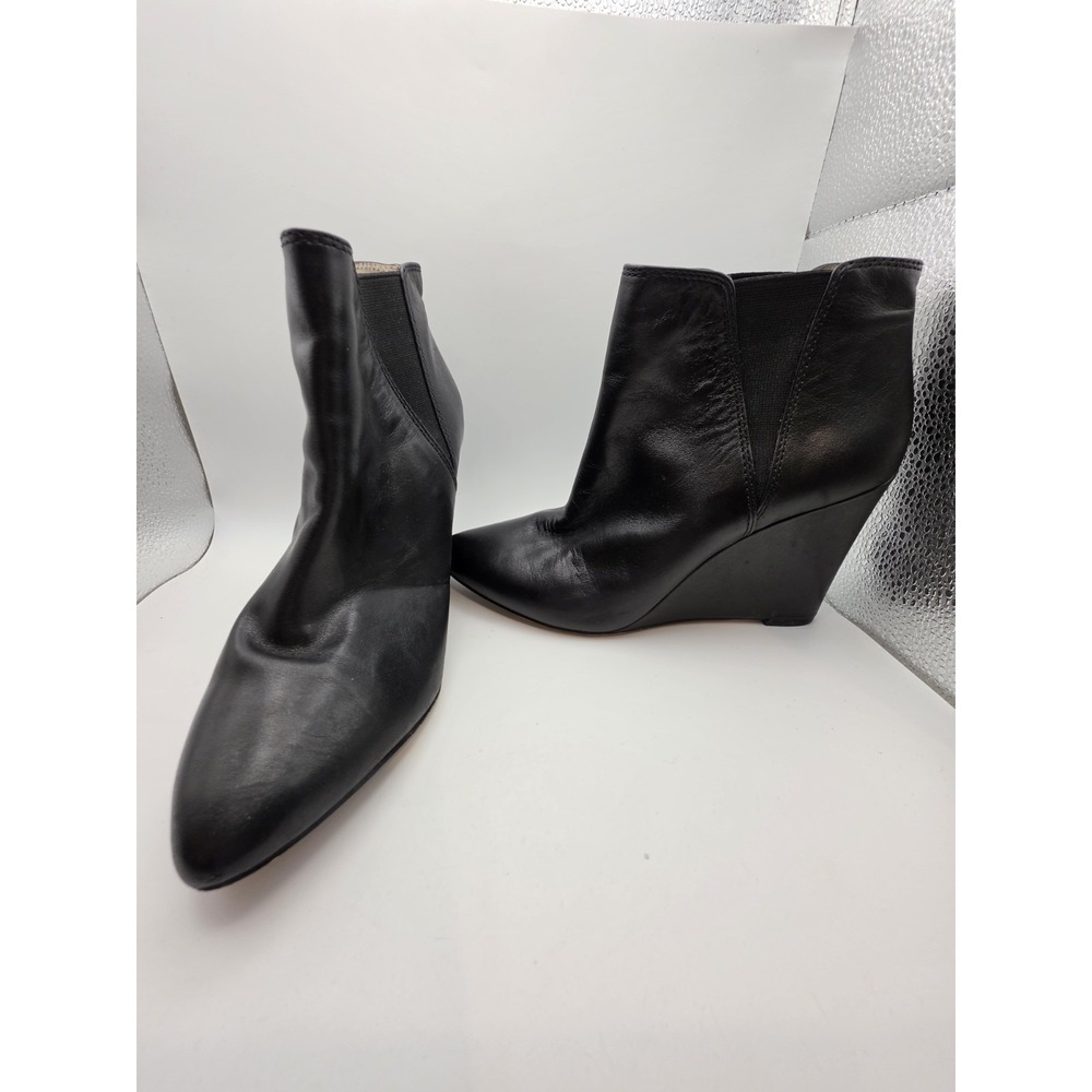 Louise Et Cie Wikket Black Leather Wedge Heel Ankle Boots Womens Size 6 1/2 B